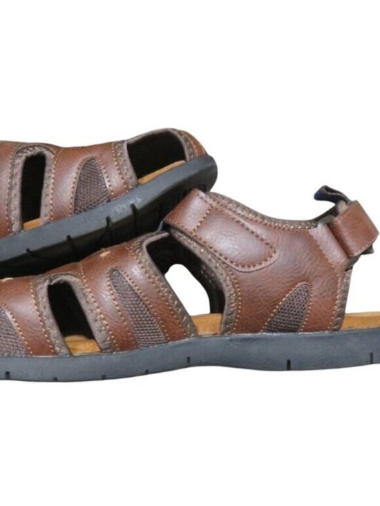 Nunn Bush Brown Leather Rio Grande Fisherman Toe Velcro closure Sandals Sz 13 M main image 4